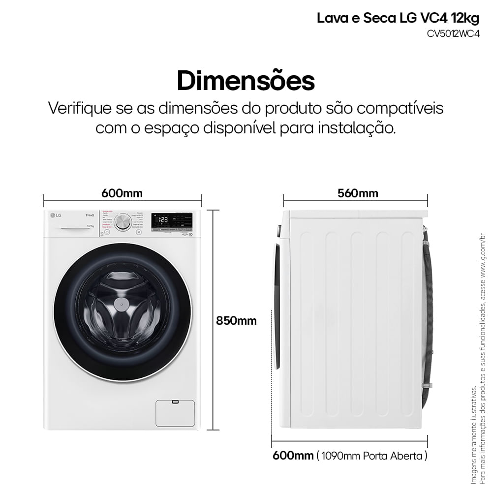Lava e Seca LG 12Kg Smart com Inteligência Artificial AIDD Branca VC4 CV5012WC4A - 220 Volts